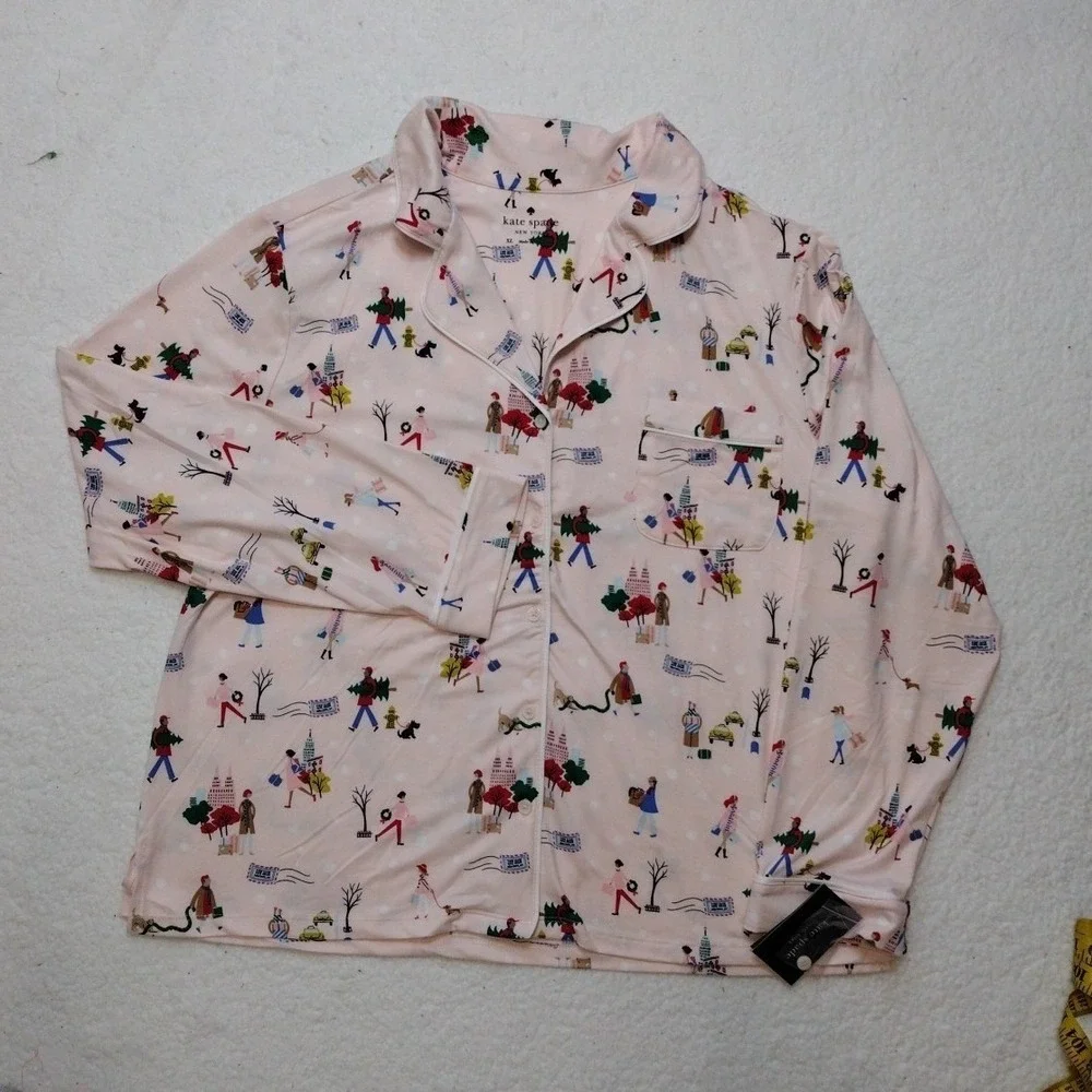 Kate Spade Christmas Novelty Pajamas‎ Women XL Blush Multicolor 2 PCs Set